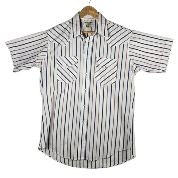 Vintage Ruddock Shirt Large Extra Long Tail Striped Pearl Snap Western 90s USA - Picture 1 of 12